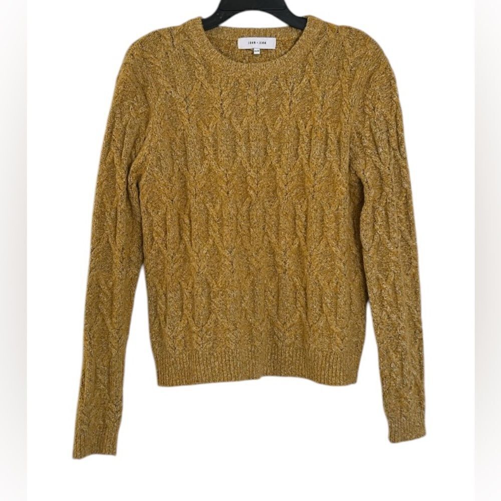John + Jenn Revolve Mustard Gold Crewneck Cable knit Sweater Size XS